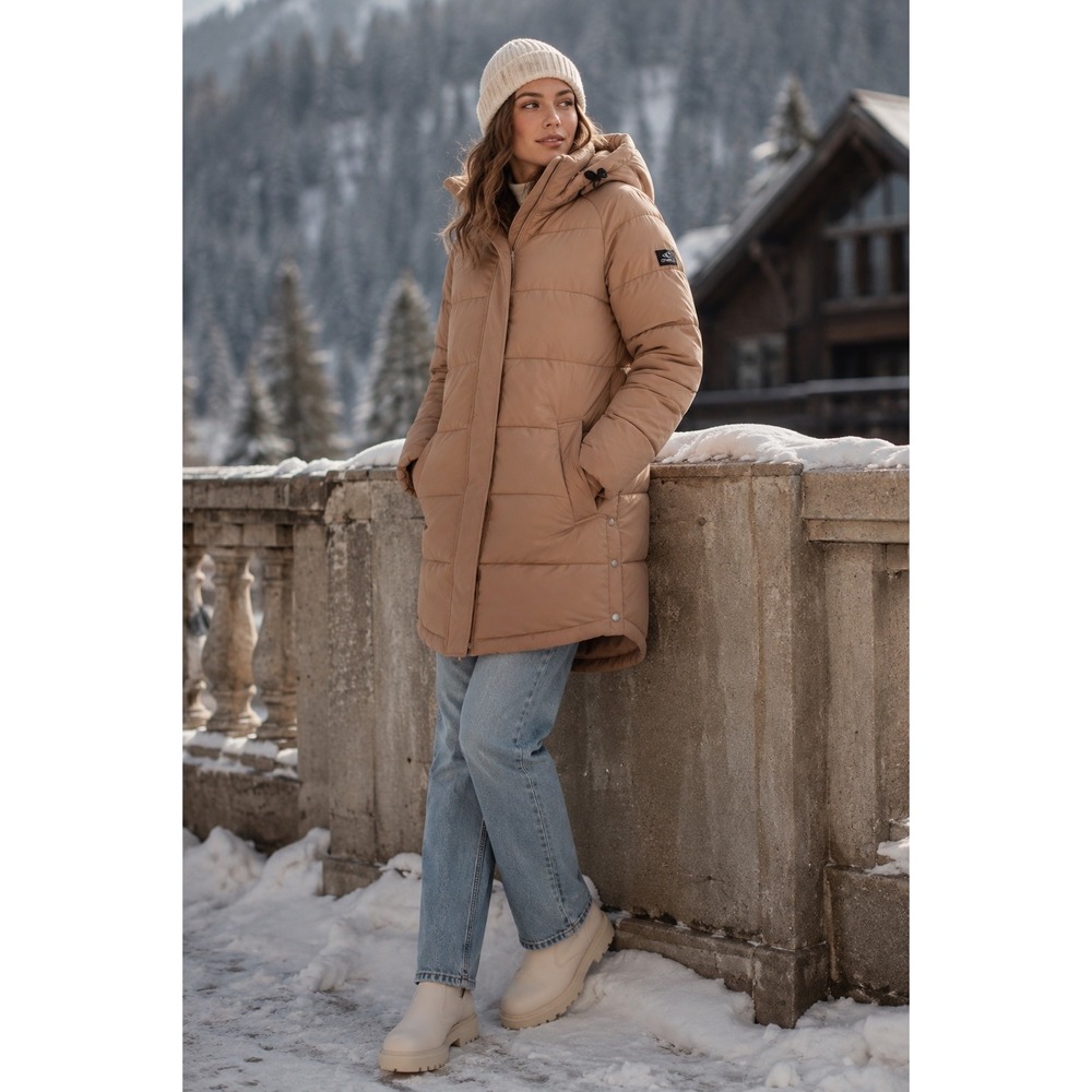 ONeill Snow City Puffer Jacket Tan Firewall Hyperdry Hooded Parka XS